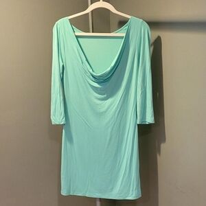 Henry + Martin Cowl Neck Mini Dress, Size L, Teal Blue